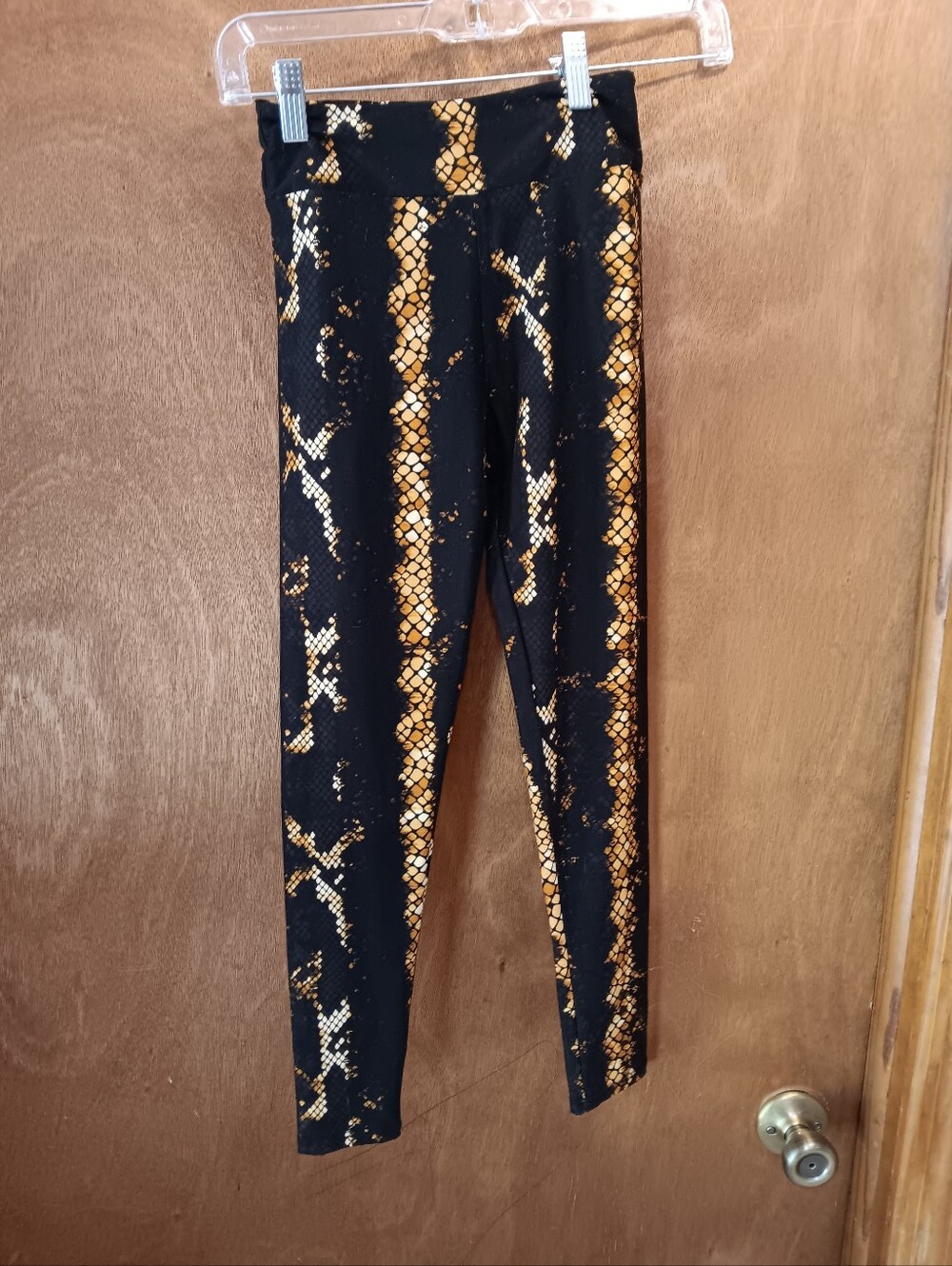 Lularoe Girls' Black & Gold Snake Print Leggings - Kids Bottoms
